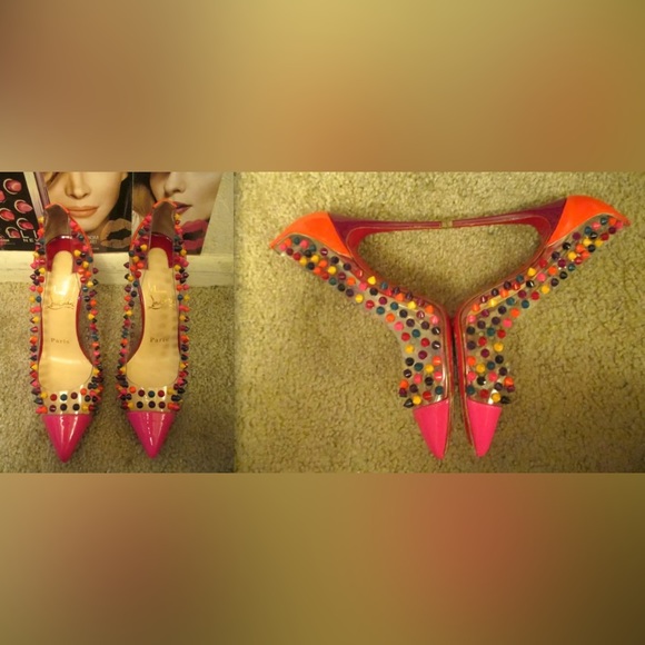 HOT Christian Louboutin Pink Spike Me Candy Multi Color Studded PVP Pump $1,350! - Picture 8 of 12
